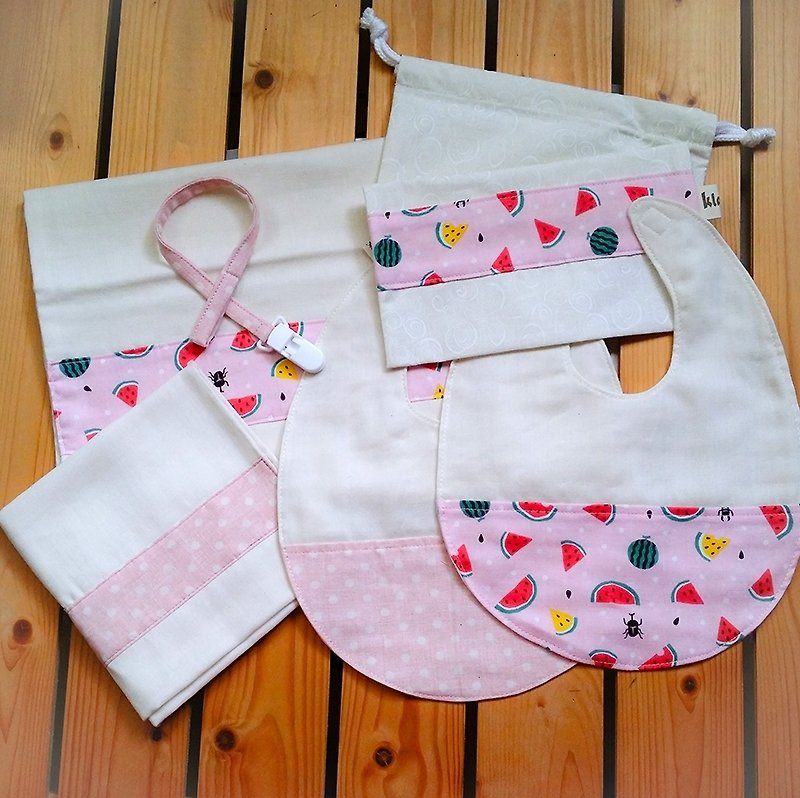 寶寶彌月禮 - 粉色西瓜/粉紅點點 - 適合0~1歲的寶寶彌月禮六件租（附禮盒） - 滿月禮物 - 其他材質 粉紅色
