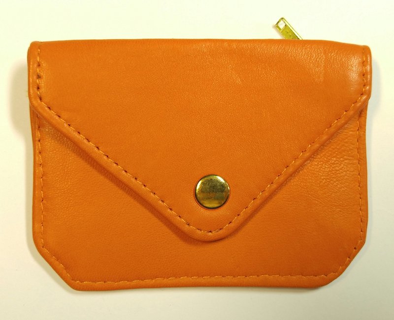 [Italian leather bag + card bag shredded paper - กระเป๋าสตางค์ - หนังแท้ สีส้ม