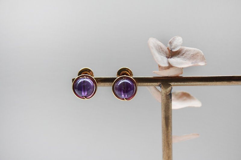 Amethyst耳夾/耳針 | 經典紫水晶耳環 - 耳環/耳夾 - 寶石 紫色