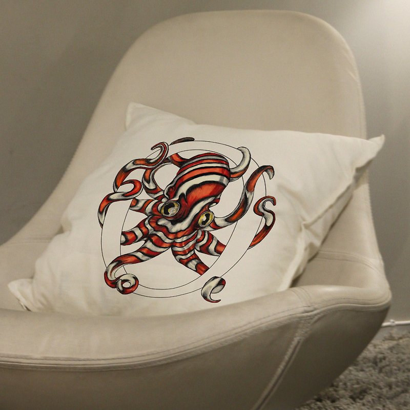Octopus Octopus hand-painted letters pillow - หมอน - ผ้าฝ้าย/ผ้าลินิน ขาว