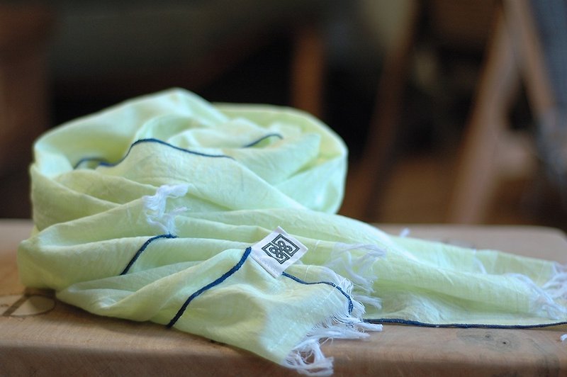 Pale yellow cotton scarf shawl - ผ้าพันคอ - ผ้าฝ้าย/ผ้าลินิน 