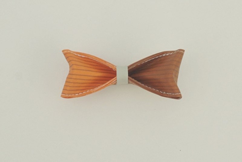 「Paper Bowtie」紙領結 螢光橘條紋系列-Neon Orange stripe No.4（雙色款：螢光橘咖） - 領帶/領帶夾 - 紙 卡其色