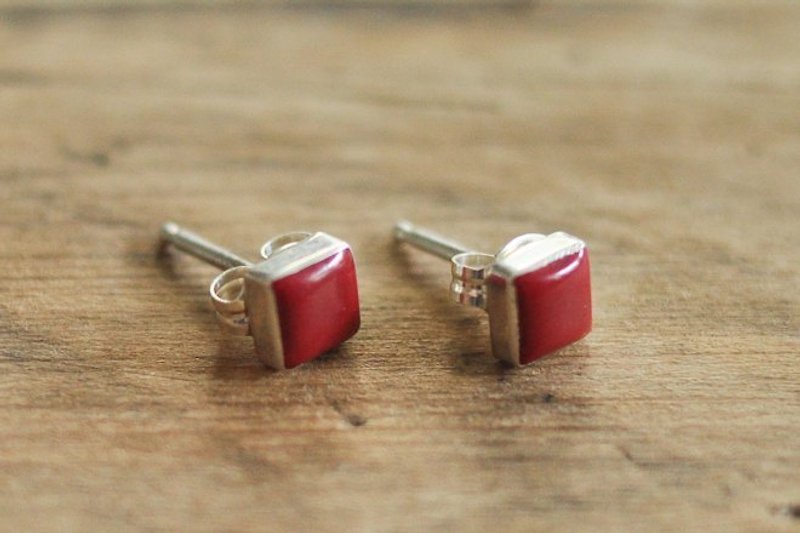 紅珊瑚寶石耳環 - 耳環/耳夾 - 寶石 紅色