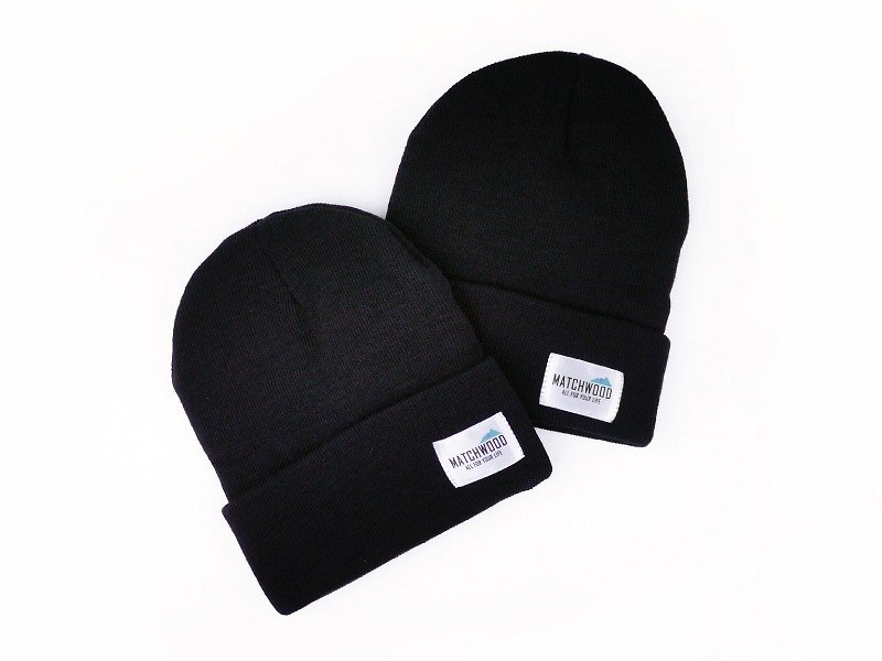 火柴木設計 Matchwood Simple Logo Beanie 高厚度保暖針織帽 毛帽 可反摺 黑色款 季節限定  交換禮物 聖誕節 - 帽子 - 其他材質 黑色