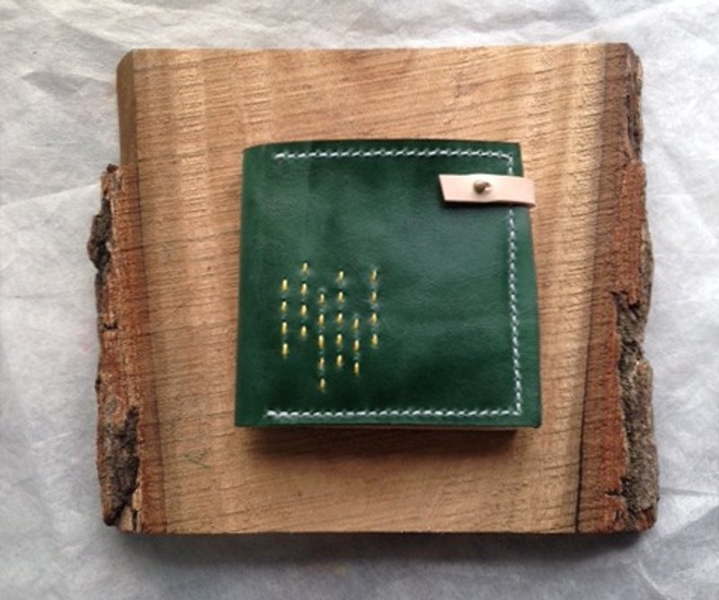 Forest green wallet _ hand-stitched vegetable tanned leather - กระเป๋าสตางค์ - หนังแท้ สีเขียว