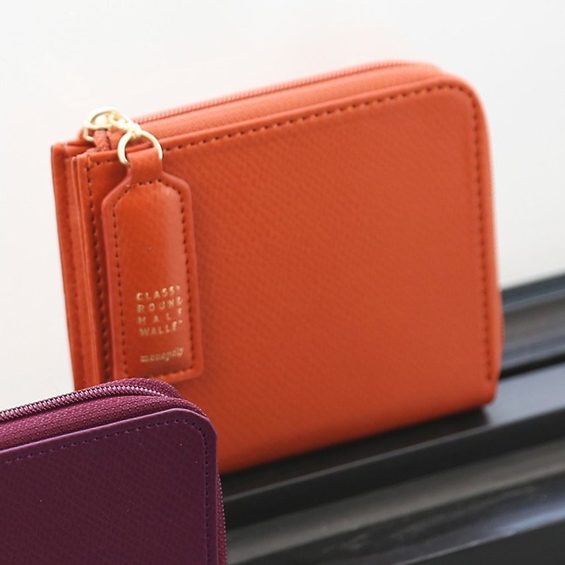 Dessin x monopoly- classic short wallet leather zip tag - Classic Orange, MPL23799 - กระเป๋าสตางค์ - หนังแท้ สีส้ม