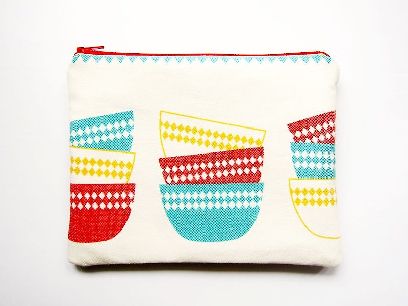 Large zipper bag / pencil case / cosmetic bag retro bowl - Toiletry Bags & Pouches - Other Materials Multicolor