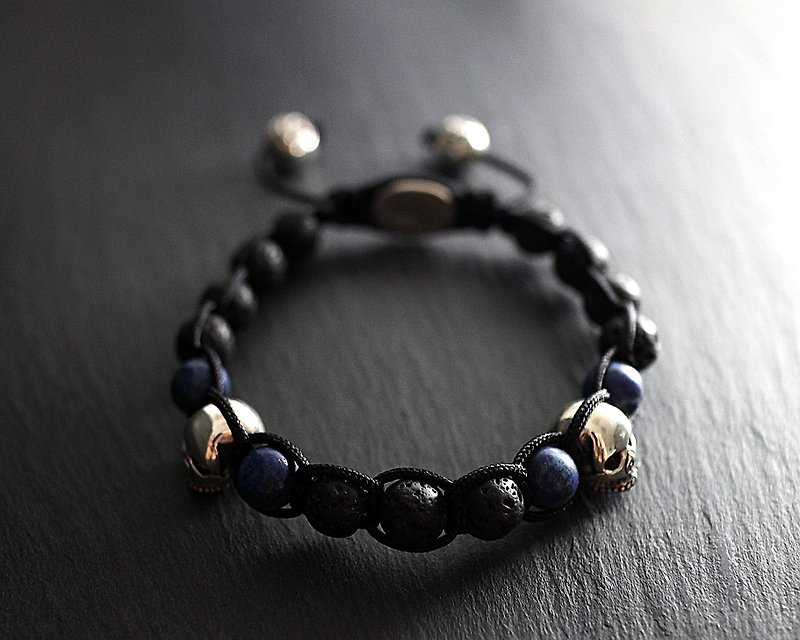 Skull sterling silver tying rope 骷髅 bracelet "fused rock, lapis lazuli" - สร้อยข้อมือ - วัสดุอื่นๆ 