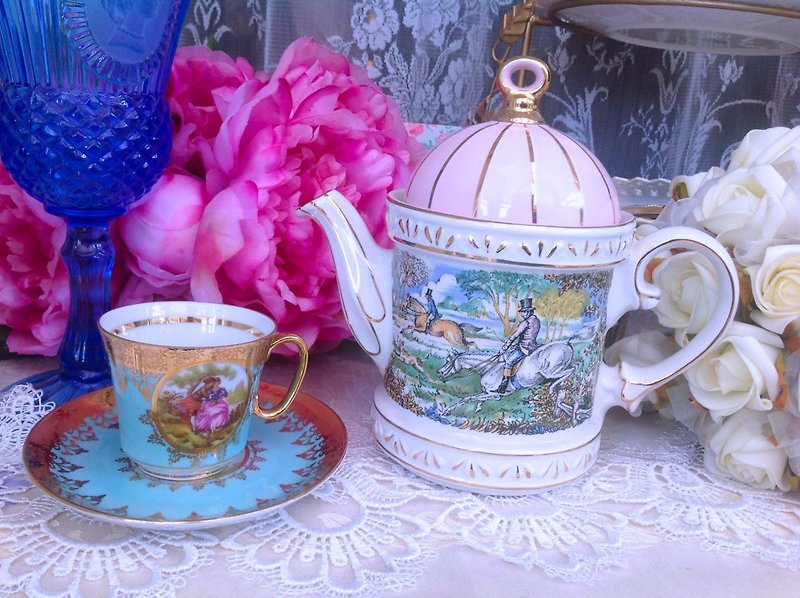 ♥ Anne ♥ vintage retro antique crazy Antiquities Britain British bone china made Sadler pink flower pot ~ Happy hunting tea series, cute ~ stock New - ถ้วย - วัสดุอื่นๆ สึชมพู