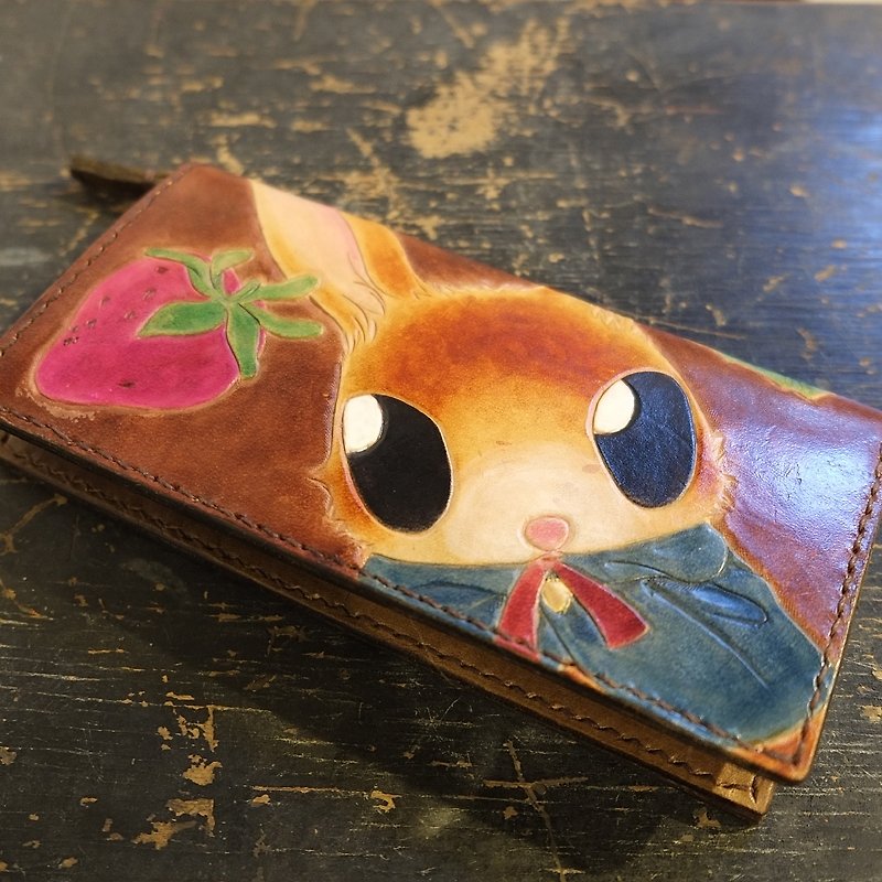 Lovey leather Accessories / strawberry forest Dodge rabbit treasure - Hand-made leather cow leather wallet long clip fairy forest wind grocery - กระเป๋าสตางค์ - หนังแท้ สีเขียว
