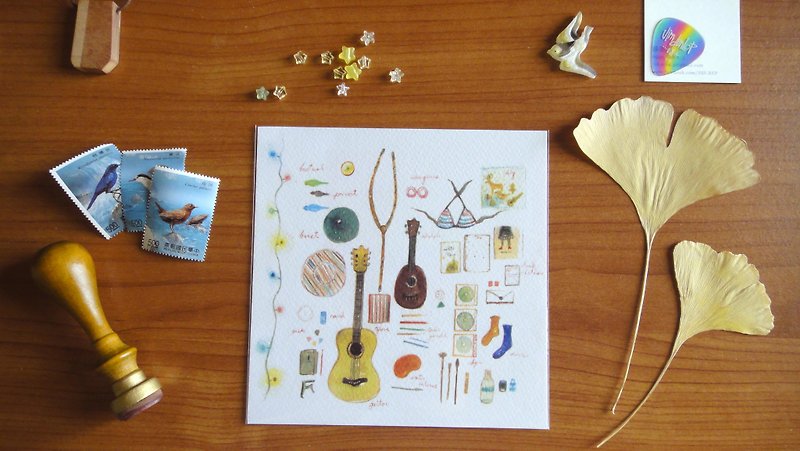 :: :: Xue delicate children living small single product, guitar Ukulele square colorful bikini Postcards / Cards - Cards & Postcards - Paper White