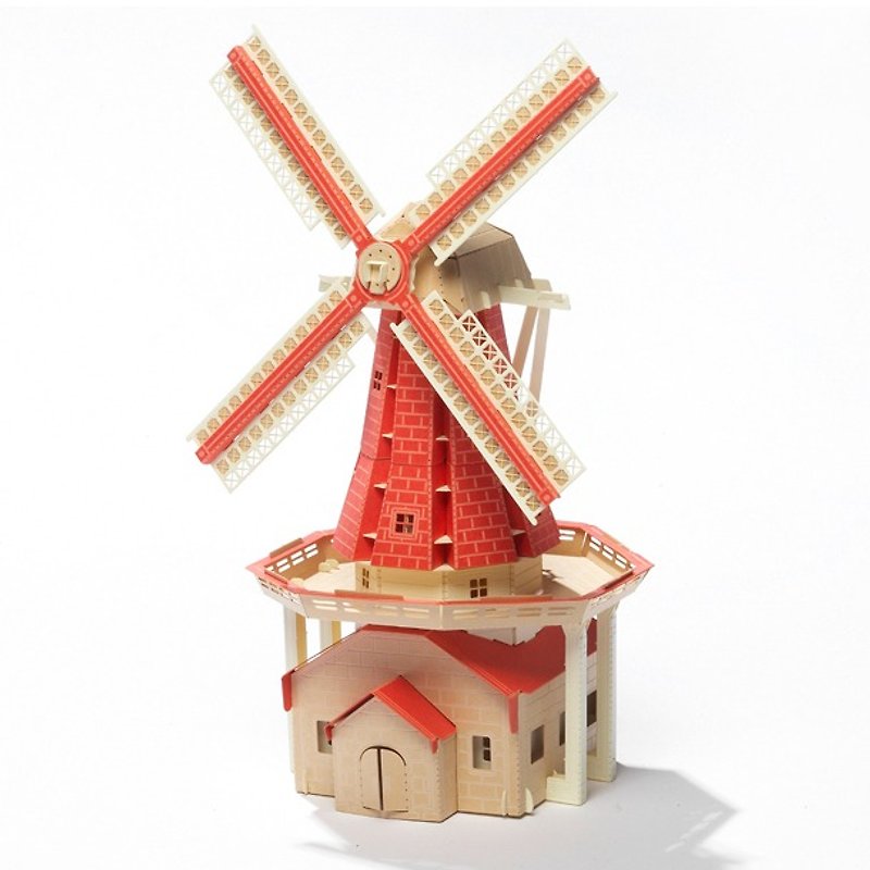 Papero paper scenery DIY mini model - Windmill Square (red) / Windmill (RED) - งานไม้/ไม้ไผ่/ตัดกระดาษ - วัสดุอื่นๆ สีแดง