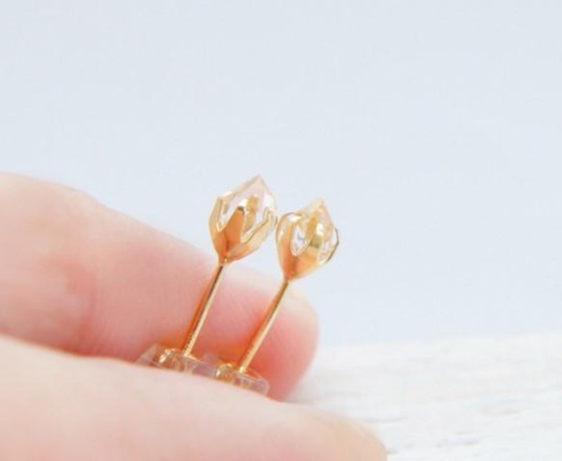 ハーキマーダイヤモンドのスタッドピアス Solid 18k gold - 耳環/耳夾/耳骨夾 - 寶石 金色