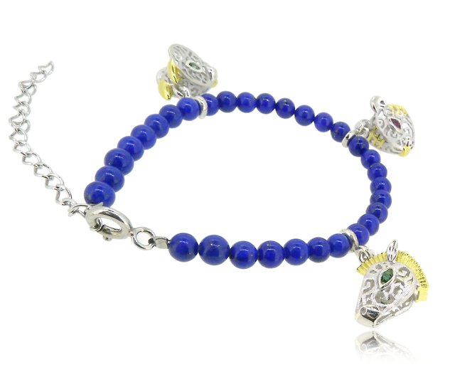 Lapis Lazuli Sterling Silver Chinese Zodiac Charm Bracelet for
