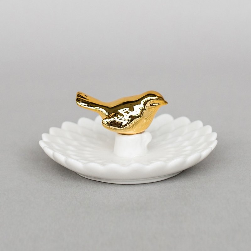 OOPSY Life-Golden Robin Jewelry Plate-RJB - 花瓶・植木鉢 - その他の素材 ホワイト