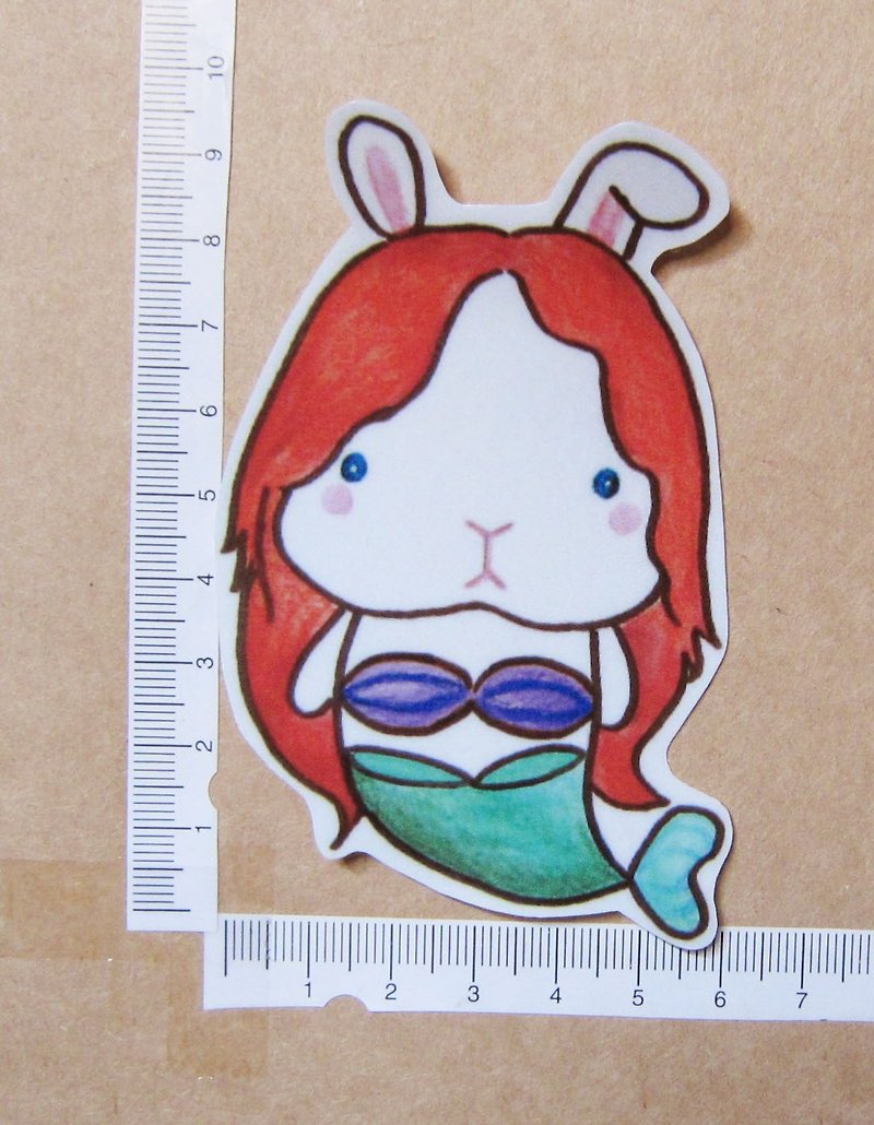 Hand-painted illustration style completely waterproof sticker fairy tale rabbit mermaid princess mermaid mermaid - สติกเกอร์ - วัสดุกันนำ้ หลากหลายสี