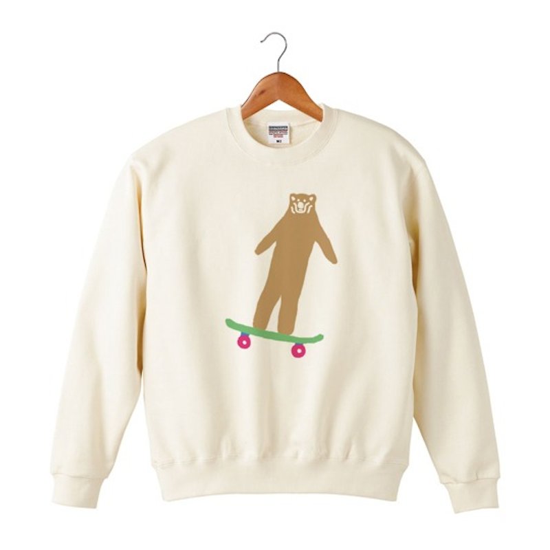 Skate Bear # 4 Sweatshirt - เสื้อฮู้ด - ผ้าฝ้าย/ผ้าลินิน ขาว