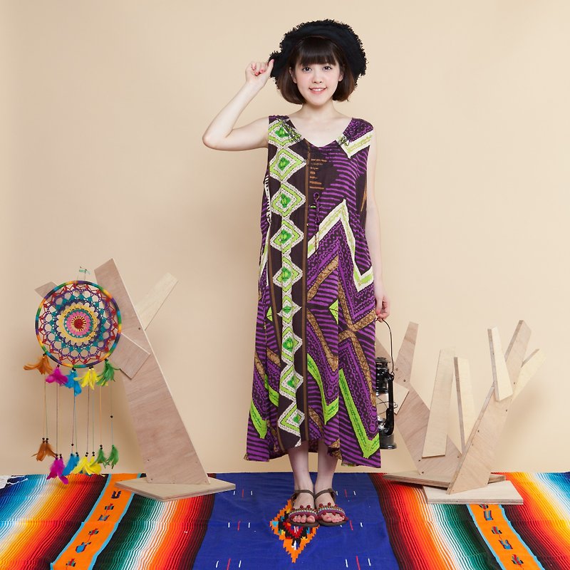 ♚saibabaethnique //アフリカトーテム刺繍のベストドレス♚ - ワンピース - その他の素材 多色