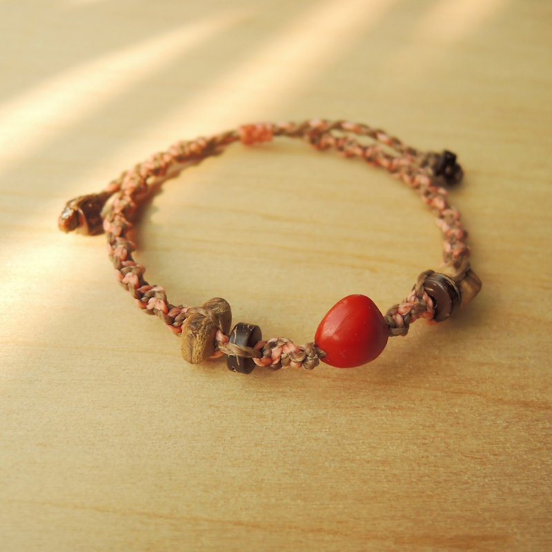 This thing is the most Acacia (pink) / Acacia red bean x Brazilian silk Wax thread bracelet - Bracelets - Other Materials Pink