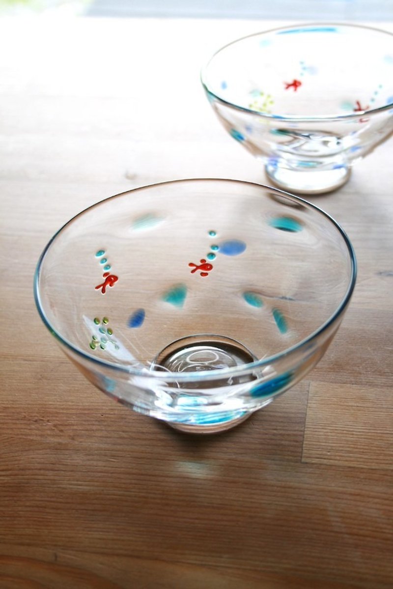 夏風景の鉢（高台付き） - 調理器具 - ガラス ブルー