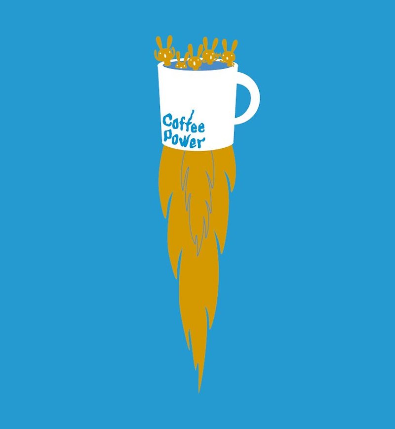 | Coffee Power | - 女 T 恤 - 棉．麻 藍色