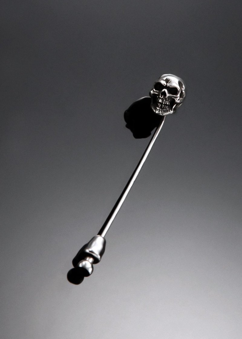 Skull M Type Pin | 簡約骷髏領帶扣插針胸針 - 胸針/心口針 - 純銀 銀色