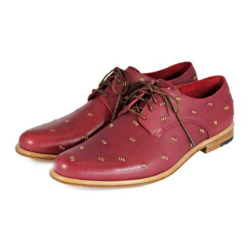 Derby shoes Snowdrop M1091 Stitching Burgundy - รองเท้าหนังผู้ชาย - หนังแท้ สีแดง