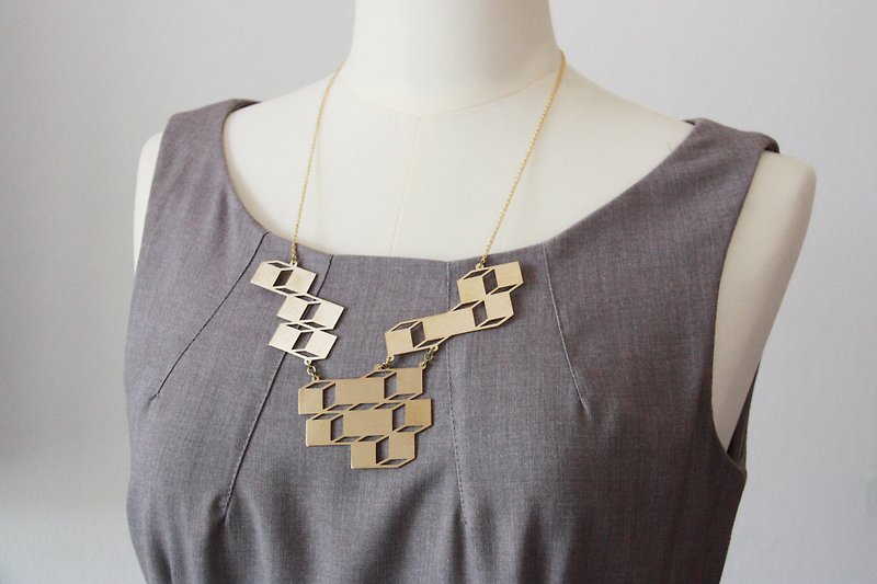 Geometric - Box Optical Art Necklace - Necklaces - Other Metals Gold