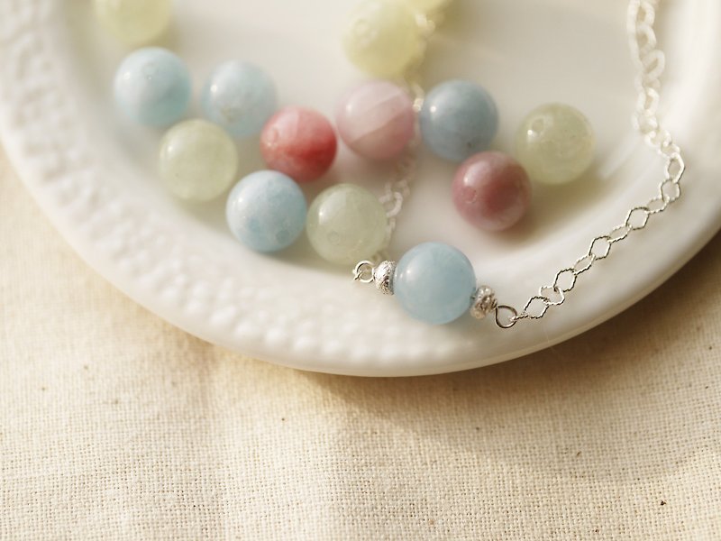 925 sterling silver x aquamarine & morganite all - match necklace-a candy in the afternoon! - สร้อยคอ - เครื่องเพชรพลอย หลากหลายสี