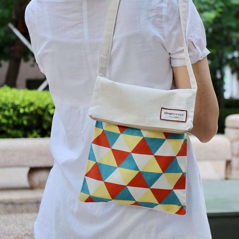 Silverbreeze ~ Crossbody bag / shoulder bag / travel bag with zipper ~ Triangular pattern (C2) - Messenger Bags & Sling Bags - Other Materials Multicolor