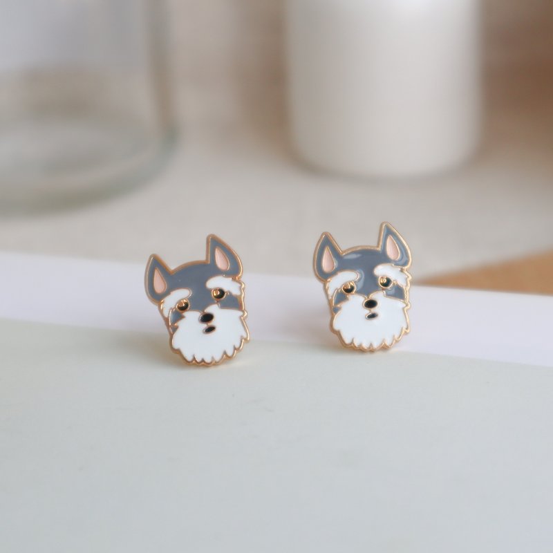 Miniature Schnauzer, dog, paw earrings and clip-ons - Earrings & Clip-ons - Enamel Gray