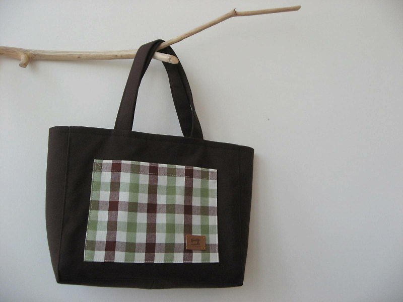 富栄Tuoteチェック柄のポケットセイルバッグ（ミントチョコレート） - トート・ハンドバッグ - その他の素材 