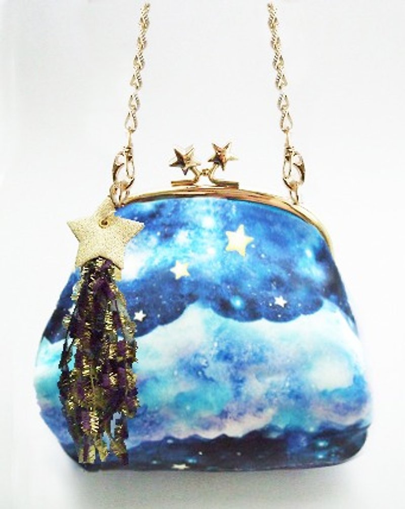 【Hanako掲載】hoshizora 2wayがま口ポシェット　流れ星のタッセル付/hoshizora bag  with tassel of meteor - ショルダーバッグ - その他の素材 ブルー
