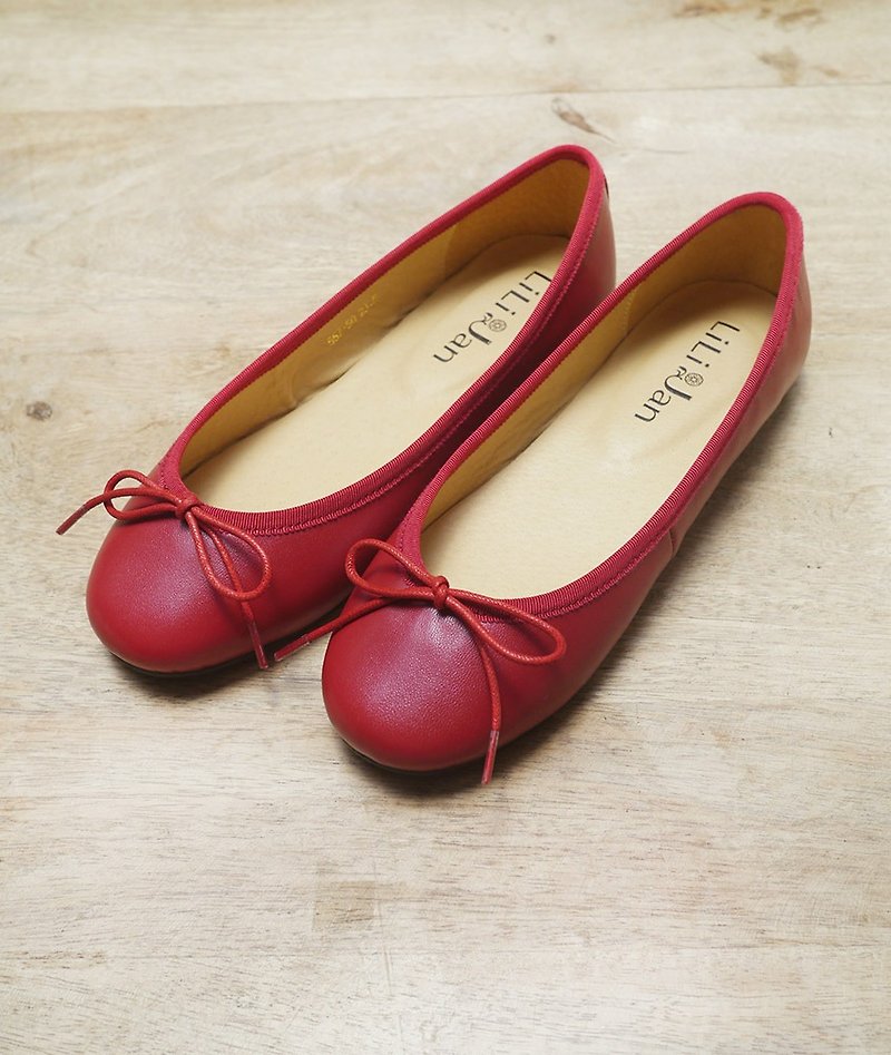 【不分左右腳】短楦芭蕾舞鞋-威尼斯紅 - 芭蕾舞鞋/平底鞋 - 真皮 紅色