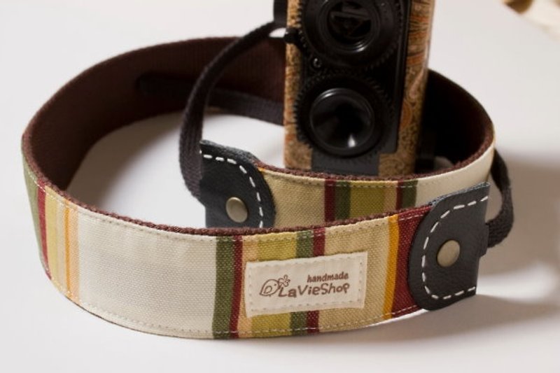 【LaVieShop＊手作雜貨】簡約質感撞色條紋(米系)．38mm手工 相機背帶．GF/NEX/單眼/類單．可訂製 - 證件套/卡套 - 其他材質 白色