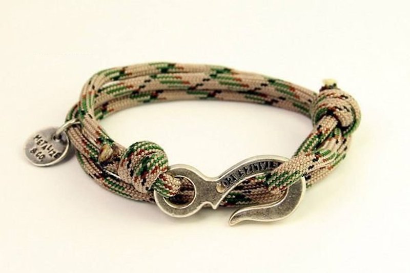 [金属化]ロープのブレスレット3環傘ロープのブレスレット-産業用のフックグリーン迷彩（古代銀）とのフック - ブレスレット - 金属 