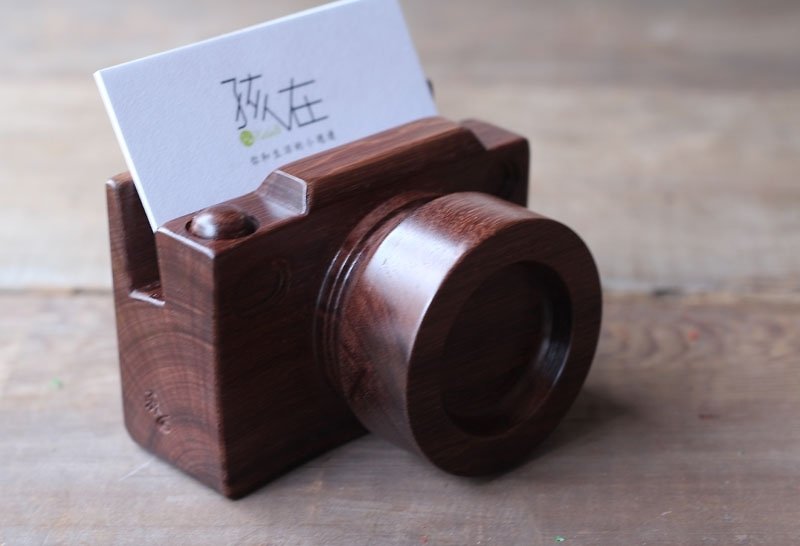 手工木製微型相機 | 名片便條紙//便利座 - 文件夾/資料夾 - 木頭 咖啡色