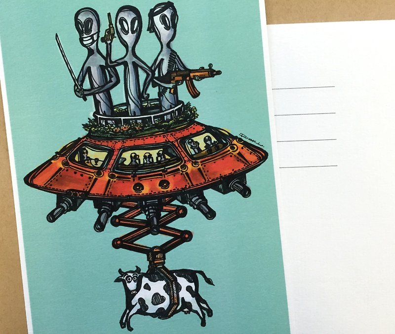 外星文明中被消失的牛 - 明信片及高品質畫作印刷 - 卡片/明信片 - 其他材質 