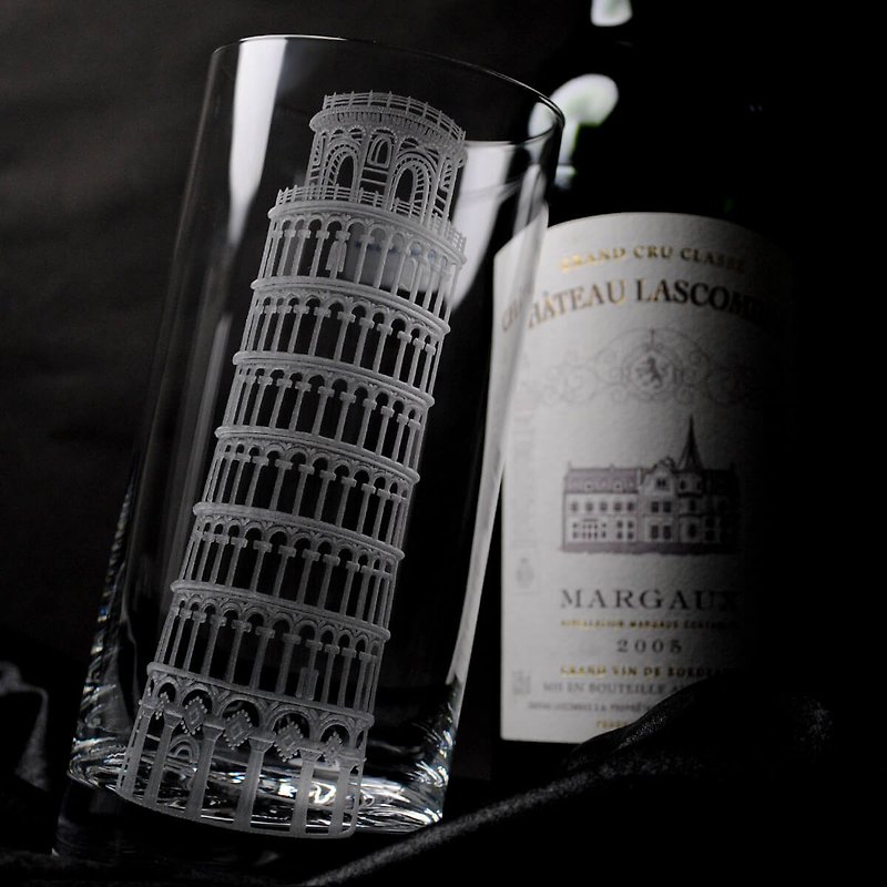 340cc【ピサの斜塔手彫り】ZWIESELドイツツァイスバーセリークリスタルカップ - ワイングラス・酒器 - ガラス グレー