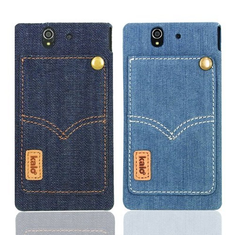 Kalo 卡樂創意 Xperia Z 個性丹寧卡片口袋保護殼(淺藍) - 其他 - 其他材質 藍色
