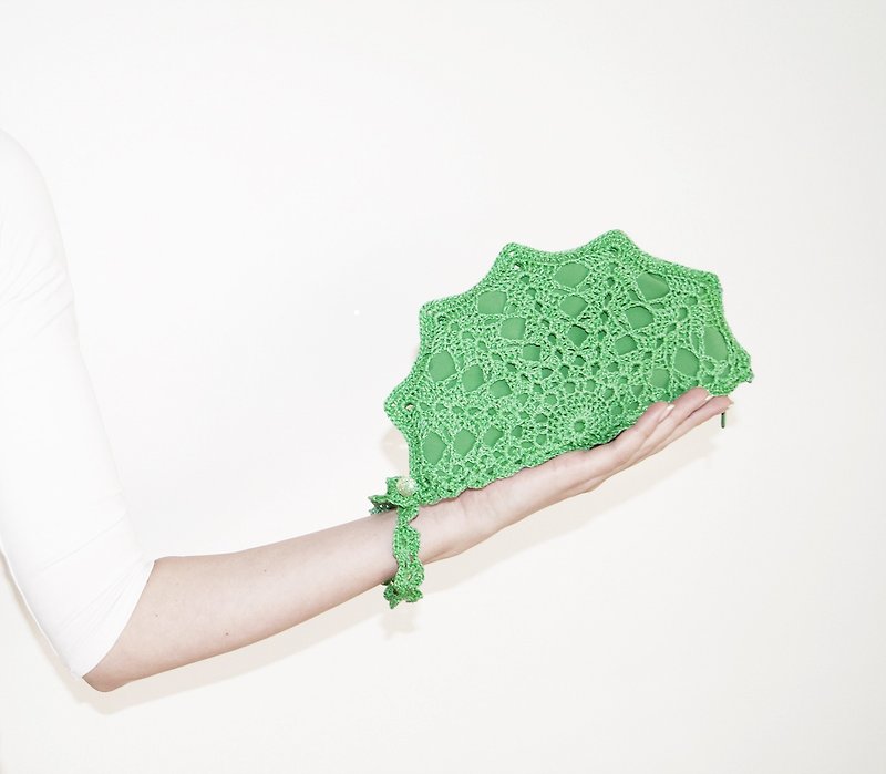 Jade Green Clutch Bag - Green Formal Clutch Bag - Crochet Purse - Small Wristlet Bag - Bridesmaid Clutch Purse - Nephrite Green Lace Purse - 其他 - 其他材質 綠色