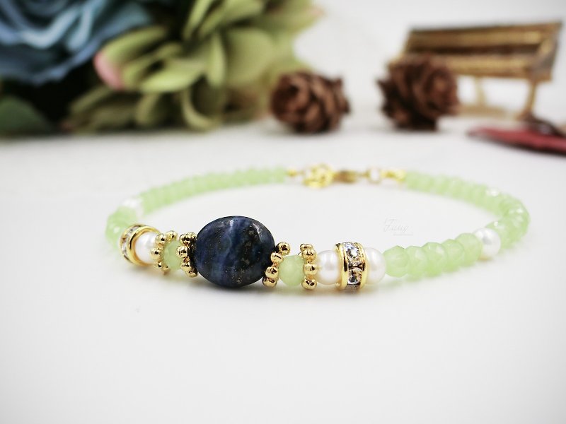 Apple green [micro-luxury] lapis lazuli series bracelet - Bracelets - Gemstone Green