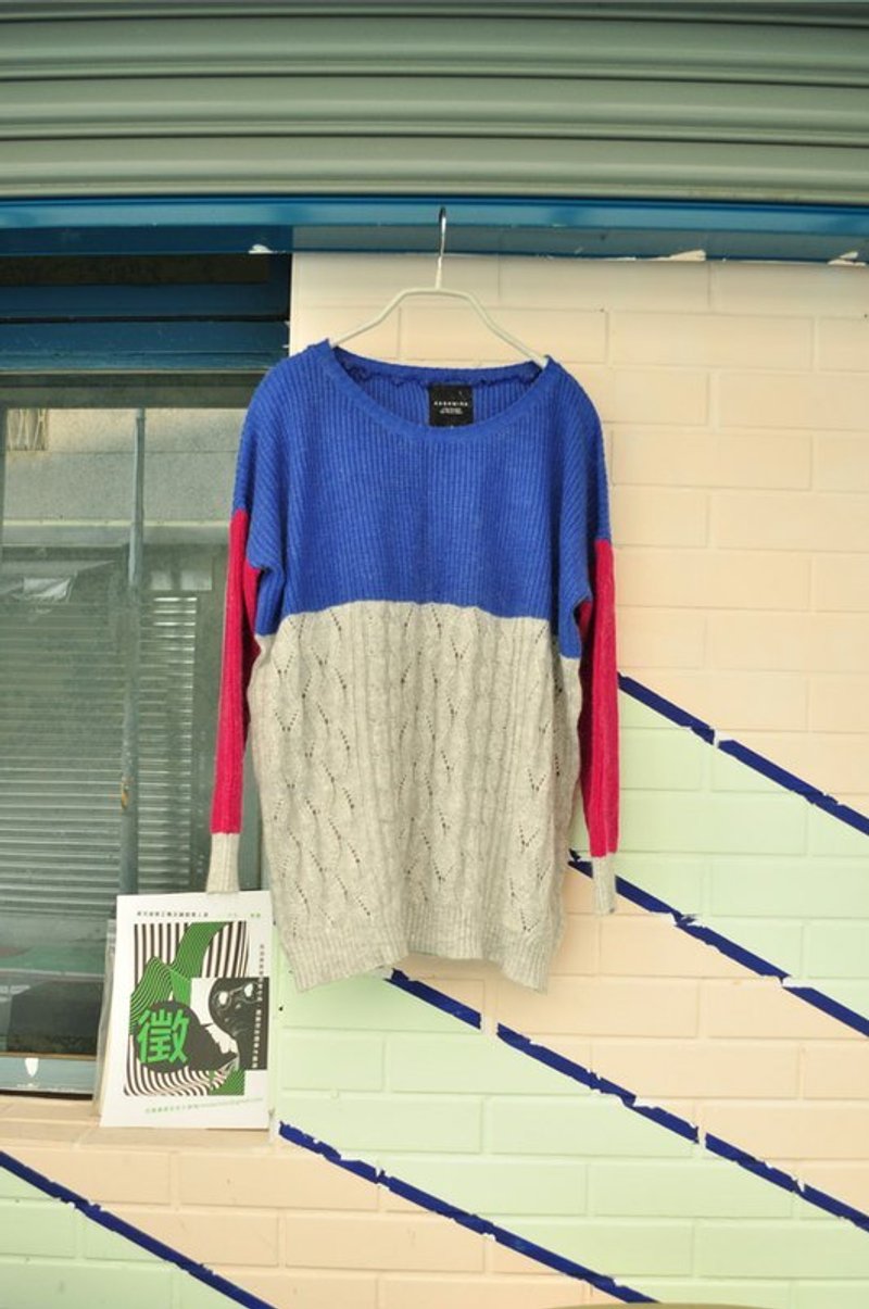 謝謝冬天．七巧板幾何配色薄毛衣 - Women's Sweaters - Other Materials Blue