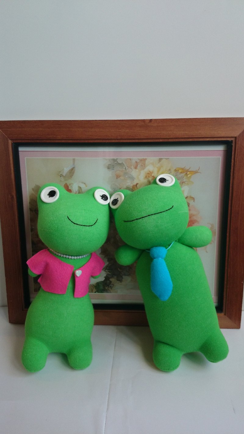 Short-legged frog family frog dad & frog mother (pair) doll sock doll frog - Stuffed Dolls & Figurines - Other Materials 