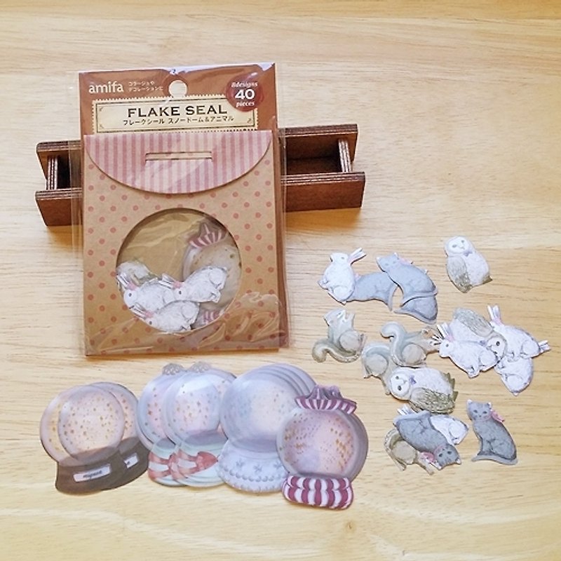 amifa Flake Seal 裝飾貼紙組【水晶球+小動物 (28973)】共40枚 - 貼紙 - 紙 多色
