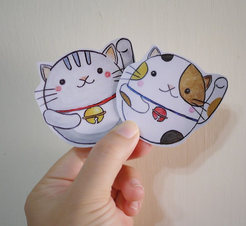 Fast delivery hand-painted illustration style Valentine's Day Valentine's Day バレンタイン limited-time hand-painted illustration style fully waterproof sticker Lucky cat gray markings three-color female cat - Stickers - Waterproof Material Multicolor