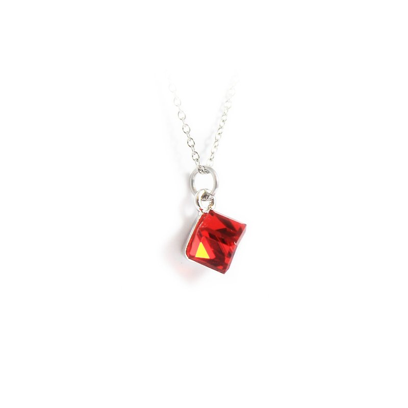 Bibi's Eye Crystal Series-Bright Red Small Square Crystal Necklace - สร้อยคอ - เครื่องเพชรพลอย สีแดง