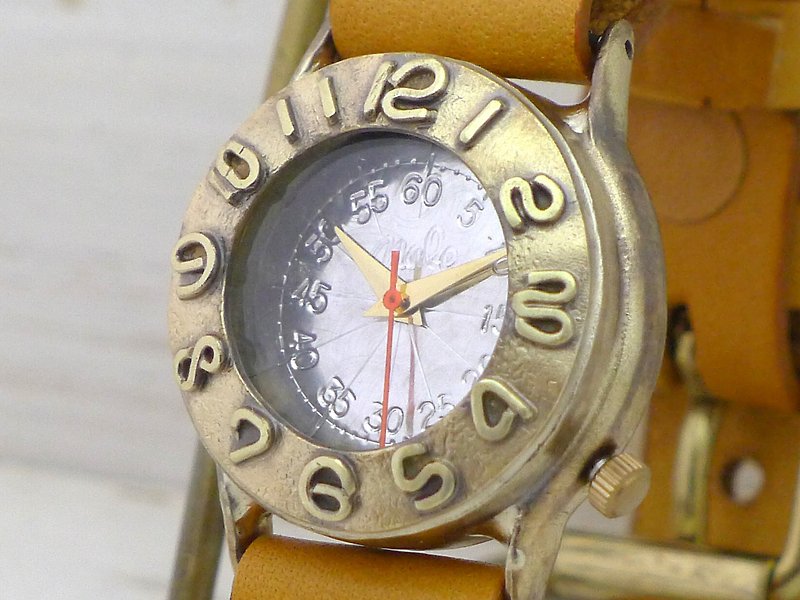 Index1-B 手作り時計 HandCraftWatch   MensBrass32mm 立体数字ベゼル (64B AL/CA) - 腕時計 - 銅・真鍮 ゴールド