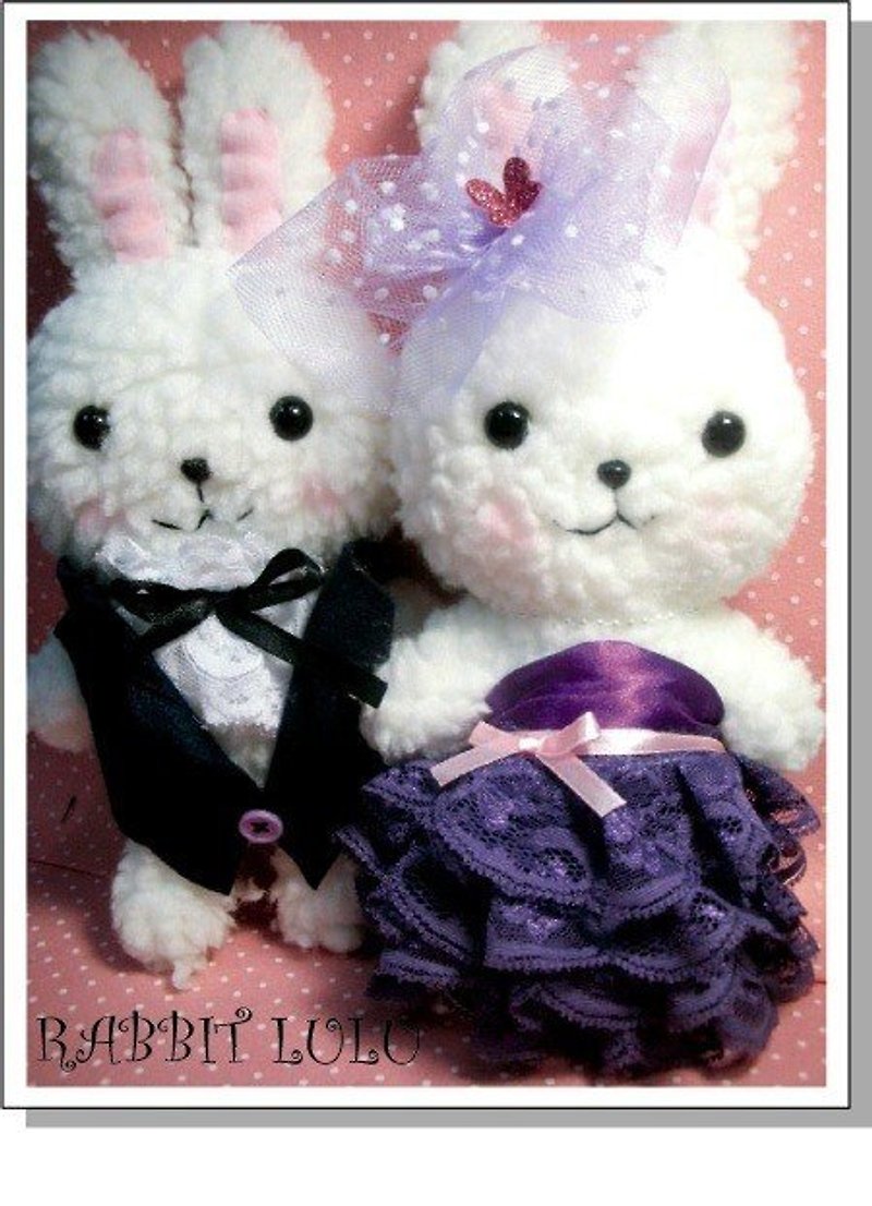 RABBITLULU【兔子娃娃 結婚兔 浪漫紫婚紗 】結婚禮物。婚禮佈置。安床娃娃。車頭綵 露露兔 - 公仔模型 - 其他材質 紫色