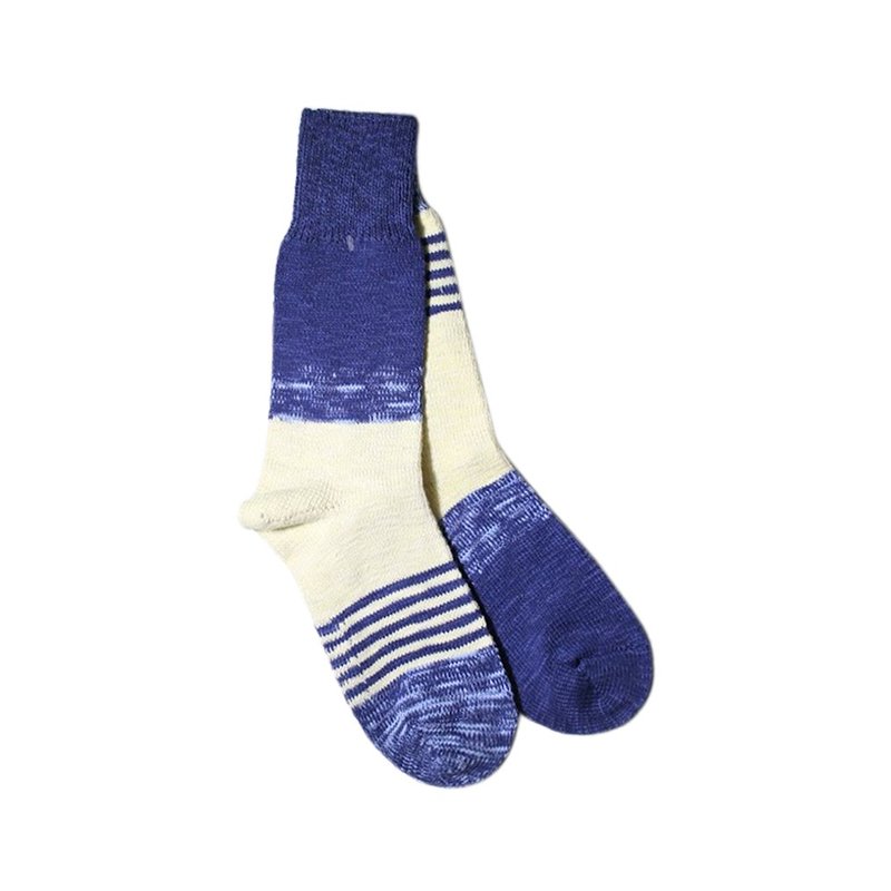 【2色】溫飲讀冊！// 斑駁良居粗線紋棉襪子 :::DAWN' make up your feet ::: - Socks - Cotton & Hemp Blue